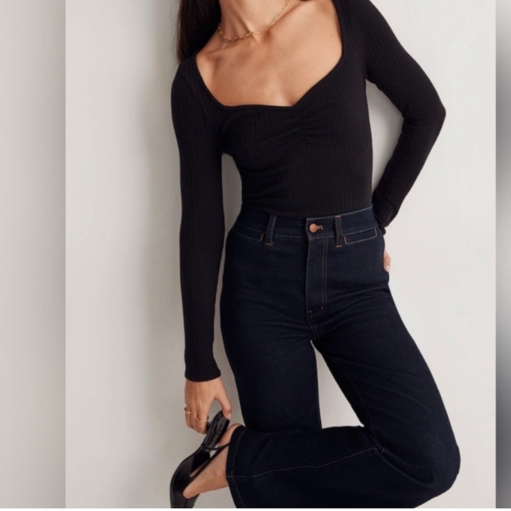 Madewell Black Ribbed Long Sleeve Top